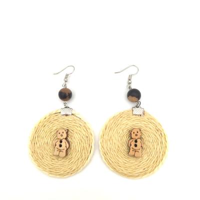 China BOHEMIA Circle Earrings Back Wooden Craft Earrings Personalized Button Earrings for sale