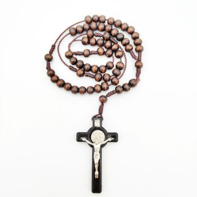 China Other High Quality Wooden Jesus Brand Necklace Rosary Prayer Cross Necklace for sale