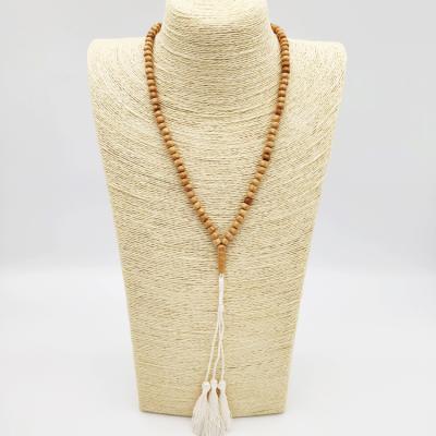 China Other Natural Natural Color Wooden Bead Necklace Beaded Tassel Necklace Rosary for sale