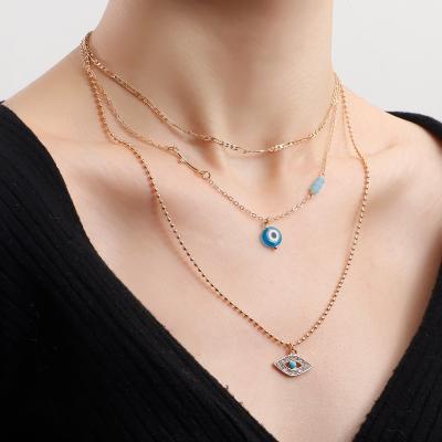 China FASHIONABLE style pearl eye punk necklace multilayer diamond necklace devil's stone pin necklace for sale