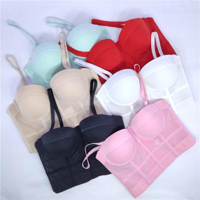 China Coldker Sexy Backless Deep Corset Bra Mesh Push Up Bralet Women Tube Corset Bustier Club Top Transparent Black Sexy Antibacterial Bra for sale