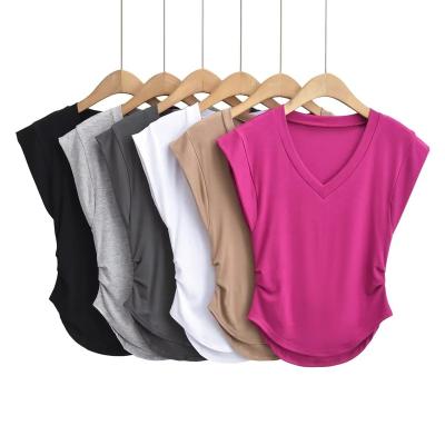 China Wholesale custom logo QUICK DRY solid color custom logo fly-neck v-neck shorts slim casual women's T-shirt for sale