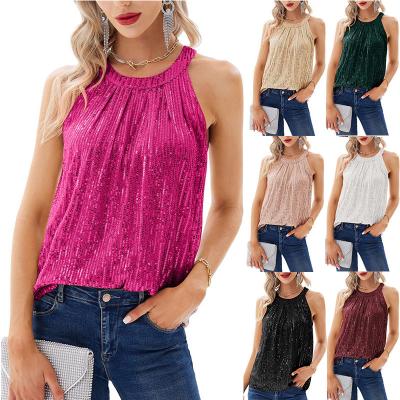 China New Women's Shiny Sequin Suspender Party Tank Shirt Anti-Shrink For Summer for sale