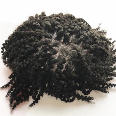 China Wholesale Curly Curl Afro Hair Stock Units For Men Lace Up Hairpiece 8X10 Afro Toupee For Black Men for sale