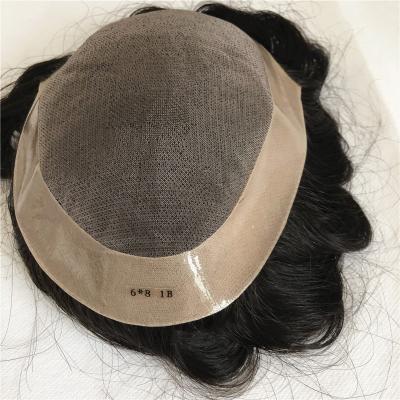 China Free Shipping Bleached Natural Color Human Remy Hair Toupee For Men Mono Wig NPu Water Wave Knots Lace Front Wig for sale