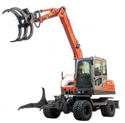 China 6.5 Ton Wood Loader Wheel Excavator With Log Grapple for sale