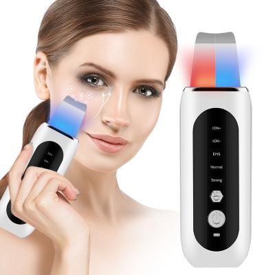 China DEEP CLEANING Best Selling Facial Lift Deep Face Cleansing Exfoliators Red Blue Electric Ultrasonic Facial Light Skin Scrubber Sonic Spatula for sale