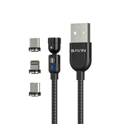 China BAVIN CB223 Mobile Phone 360 ​​Degree Magnetic Fast Charging Cable 3 in 1 Black Magnetic Charging Cable for Phone for sale