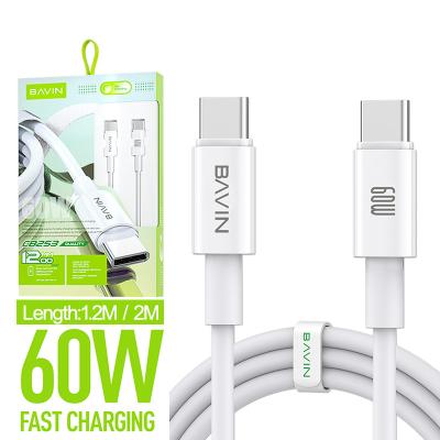 China wholesale price bavin cb253 60w fast charging type c to type c 1.2m 2m pd charging usb cable for sale