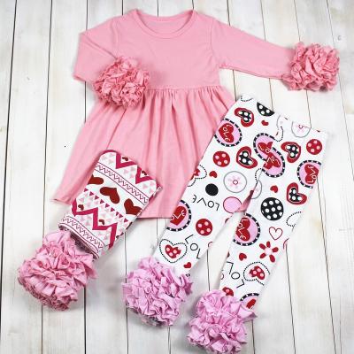 China 2022 Valentine's Day Casual Outfits Ruffle Print Baby Icing Gaiters Girls Soft Boutique Clothing Set for sale