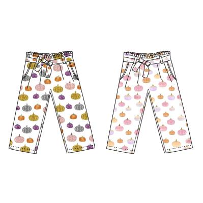 China OEM/ODM Cotton Baby Pants Pumpkin Print Kids Wide Leg Full Length Pants Girls' Breathable Pants for sale