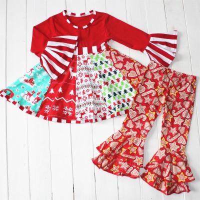 China Spandex/Cotton Christmas Girls Boutique Twirl Dress Patchwork Patterns Flares Kids Dress Up Sets Outfit Fashionable for sale