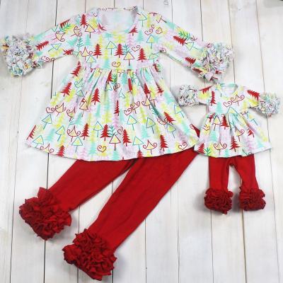 China Red Christmas Tree Clothes Baby Winter Boutique Girls Dress Sets Long Sleeve Icing Casual Dress for sale