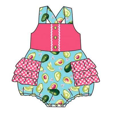 China 2022 Spandex/Polyester Boutique Clothing Avocado Ruffle Romper Baby Rompers Bubble Summer Babies' Rompers for sale