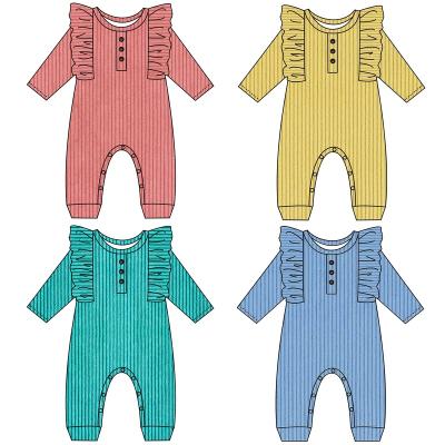 China 2022 Spandex/Cotton Baby Clothes Ribbed Cotton Knitted Girl Rompers Kids Long Sleeve Overalls Boutique Baby Romper Cute for sale