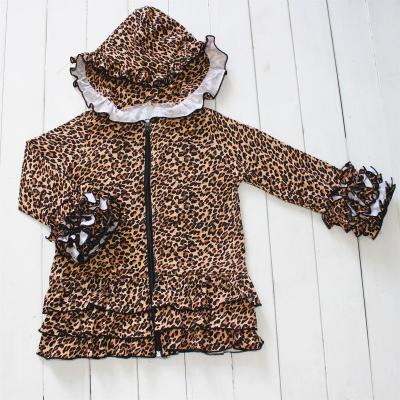 China Wholesale Breathable Hoodies Autumn Children Ruffle Jackets Cotton Boutique Clothing Leopard Babies for sale