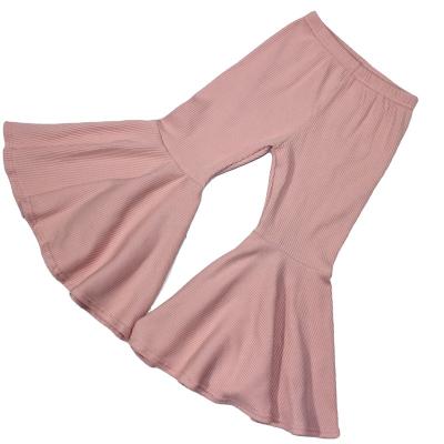 China Breathable Cotton Ribbed Baby Clothes Ruffles Bell Bottom Pink Color Girls Pants Baby Gaiters Tights for sale