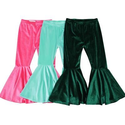 China Breathable Fashionable Velvet Flared Pants Baby Gaiters Boutique Kids Red&Green Bell Bottom Pants Trousers For Girls for sale