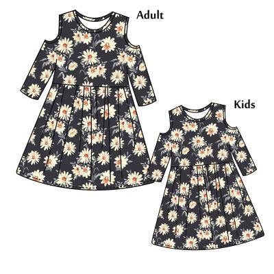 China Breathable Wholesale Mommy And Me Fall Outfits Girls Dresses Fall Off The Shoulder Baby Dress For Kids for sale