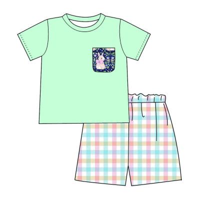 China Wholesale Kids Casual Summer Children Clothes Easter Plaid Short Sleeve Baby T-shirt Boys Clothing Set Spring for sale