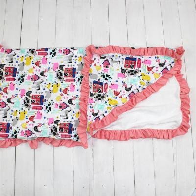 China High Quality Custom Organic Newborn Floral Print Folded Baby Stuff Ruffle-sided Kids Cotton Wrap Baby Infant Blanket for sale