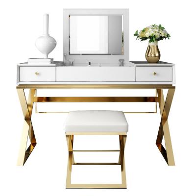 China Simple modern light luxury Nordic style small apartment furniture storage bedroom dressing table with mirror and stool for sale