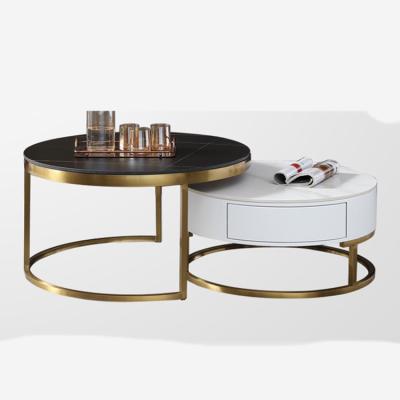 China OTHER Living Room Furniture Tables Brase Gold Center Top Luxury Glass Marble Two Pieces Coffee Table Set for sale