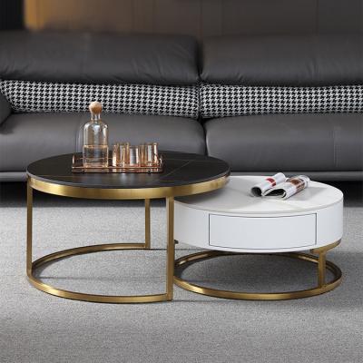 China OTHER Luxury Cafe Furniture Modern White Top Sintered Stone With Storage Two Pieces Around Coffee Table Set for sale