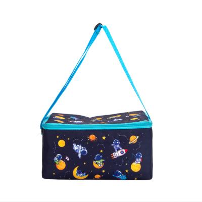 China Waterproof Kids Space Printed Insulated Box Thermal Delivery Food Cooler Bag With Long Handles for sale