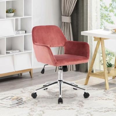 China Mid-Back Home Office Adjustable Chair (Height) Velvet Fabric Task Chair Pink Accent Chair for sale