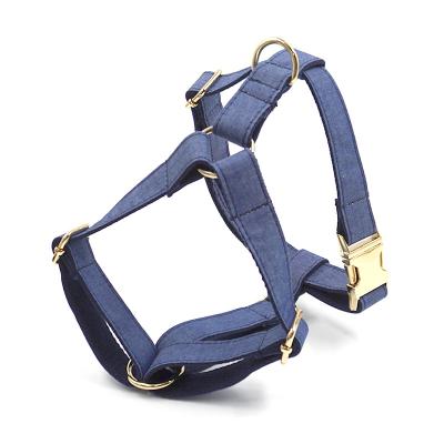 China Designer Logo Design Pet Denim Dog Harness Viable Luxury Adjustable Vest Harness Custom Private Goods for sale