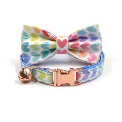 China New Personalized Arrive Cute Design Rainbow Printing Puppy ID Collars Personalized Cat Collars With Mini Bell for sale