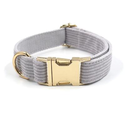 China Fancy Design Dog Collar Corduroy Dog Collars Gold Metal Items Hard Buckle Personalized Pet Collar Luxury Light Gray Viable Metal for sale