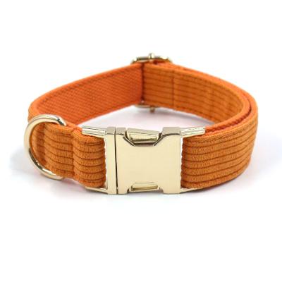 China Viable Orange Corduroy Dog Collars With Matching Leashes For Dogs Custom Private Logo Pet Collars Designer for sale