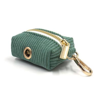 China Best Selling Dark Green Corduroy Pet Poo Bag Dispenser Bag Holder Corduroy Wast Bag Holder Cute Sustainable Custom for sale