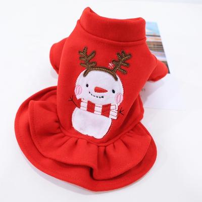 China Wholesale New Year Christmas Sustainable Pet Clothes Red Thick Warm Pet Clothes Lovely Snowman Dog Red Christmas Dress for sale