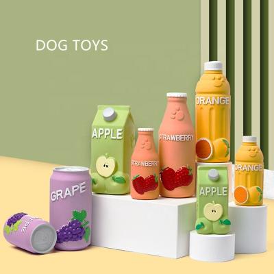 China 2022 New Design Viable Puzzle Toys Dog Apple Squeaky Strawberry Toy Latex Shape Bottle Juice Puppy Floating Toys For Small Dogs for sale