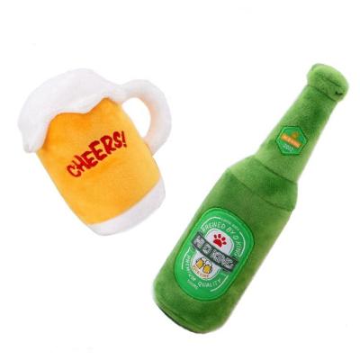 China New design private label dog toy dog ​​shape bottle beer booze plush dog squeaky chew toys custom logo durable creative viable toy new for sale