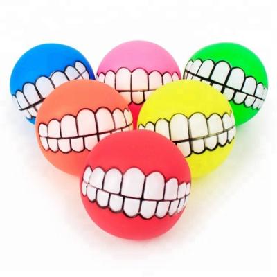 China Viable Hot Sale On Amazon China Toys Funny Teeth Interactive Silicone Ball Dog Squeaky Sound Squeaky Dog Chew Toy Balls for sale