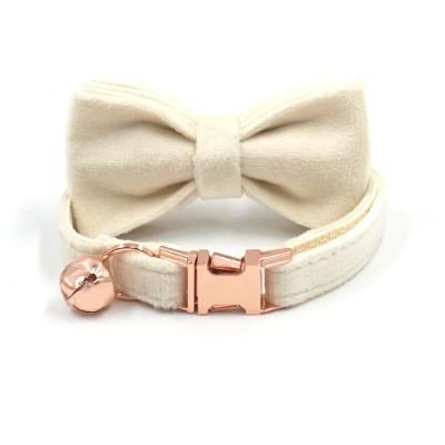 China Lovely Custom Handmade Mini Cat Collar Bow Link Logo Engraving Metal Buckles Cat Collar With Bell Wholesale Dog Cat Collars Bow With Bell for sale