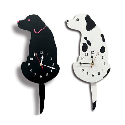 China Creative Hot Cute Viable Home Decoration Modern White Black White Color Color Dog Shape Selling Design Acrylic Tail Wagging DIY Wall Clock for sale