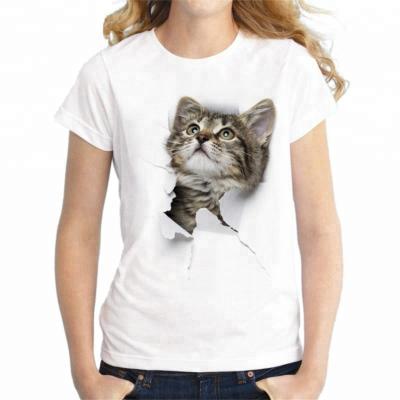 China Breathable Vivid Hot Sale 3D Printing Cat Image T-shirt Round Neck Lady Women Short T-shirt For Girls for sale