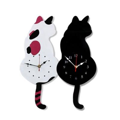 China DIY Antique Style Acrylic Shake Tail Cat Wall Clock Cute With Tails Home Swinging Tail Cat Clock Living Room Bedroom Kitchen Decor for sale