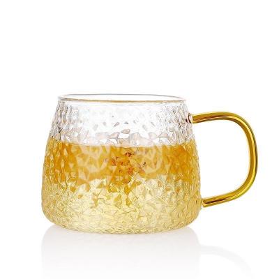 China CLASSIC Hot Sales Hammer Pattern Clear Borosilicate Glass Heat Resistant Mug With Tea Coffee for sale