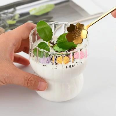 China Wholesale 300Ml Stripe CLASSIC Clear Transparent Cold Ice Cream Drinks Glass Cups for sale