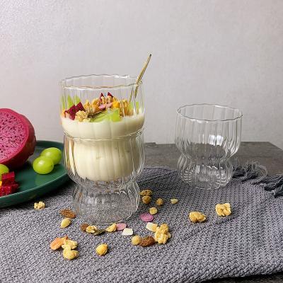 China Wholesale Transparent Clear Stripe Coffee Ice Cream CLASSIC Customize Glass Cold Cup for sale