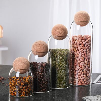 China Wholesale Jar 500Lm 800Ml 1200Ml Clear Freshness Preservation Candle Storage Glass Jar With Cork Ball for sale