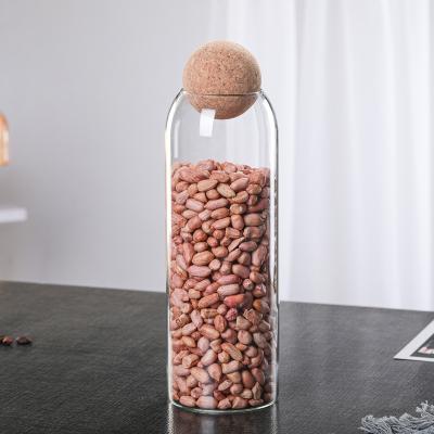 China Keeping Freshness Kitchen Spice Coffee Beans Customized Storage Clear Glass Jar With Lid Cork for sale