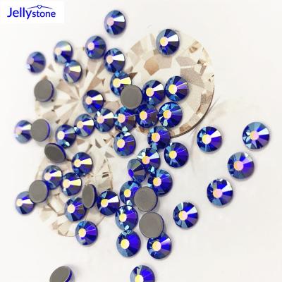 China Directly Sale Flatback Round Glue Hotfix Rhinestone Factory Sapphire AB Lead Free (< 90ppm) For Chain Pattern And Garments Designs for sale