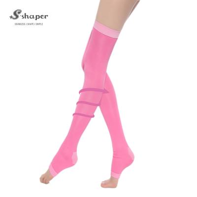 China Antibacterial Product Women Health Care Medical Open Toe Compression Sleep Thigh High Socks for sale